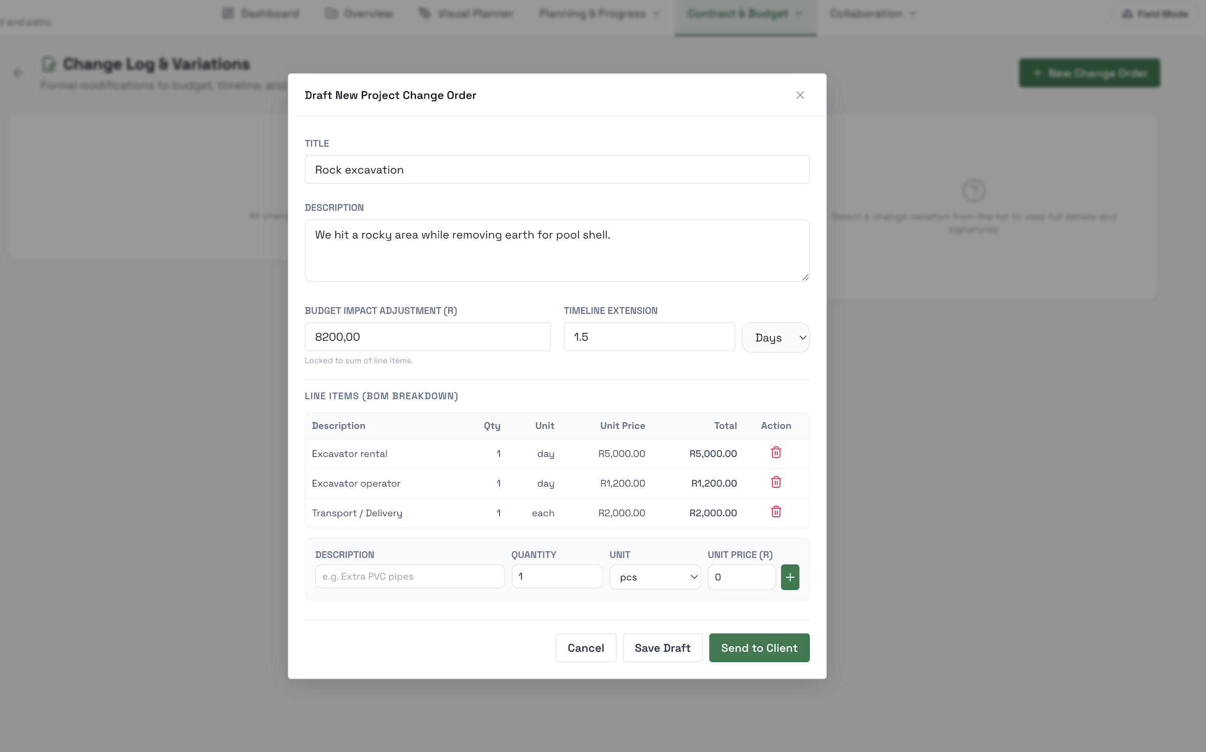 SiteTower change signed on site, with the updated job total